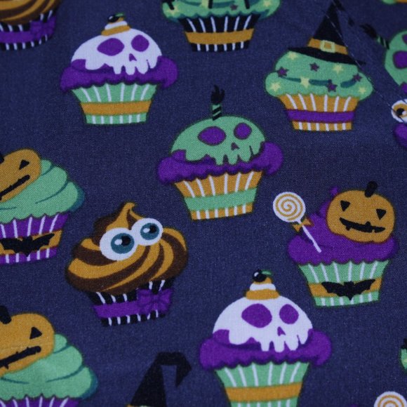 Maevn Spooky Treats Halloween Printed Curved V-Neck Scrub Top - Picture 4 of 4